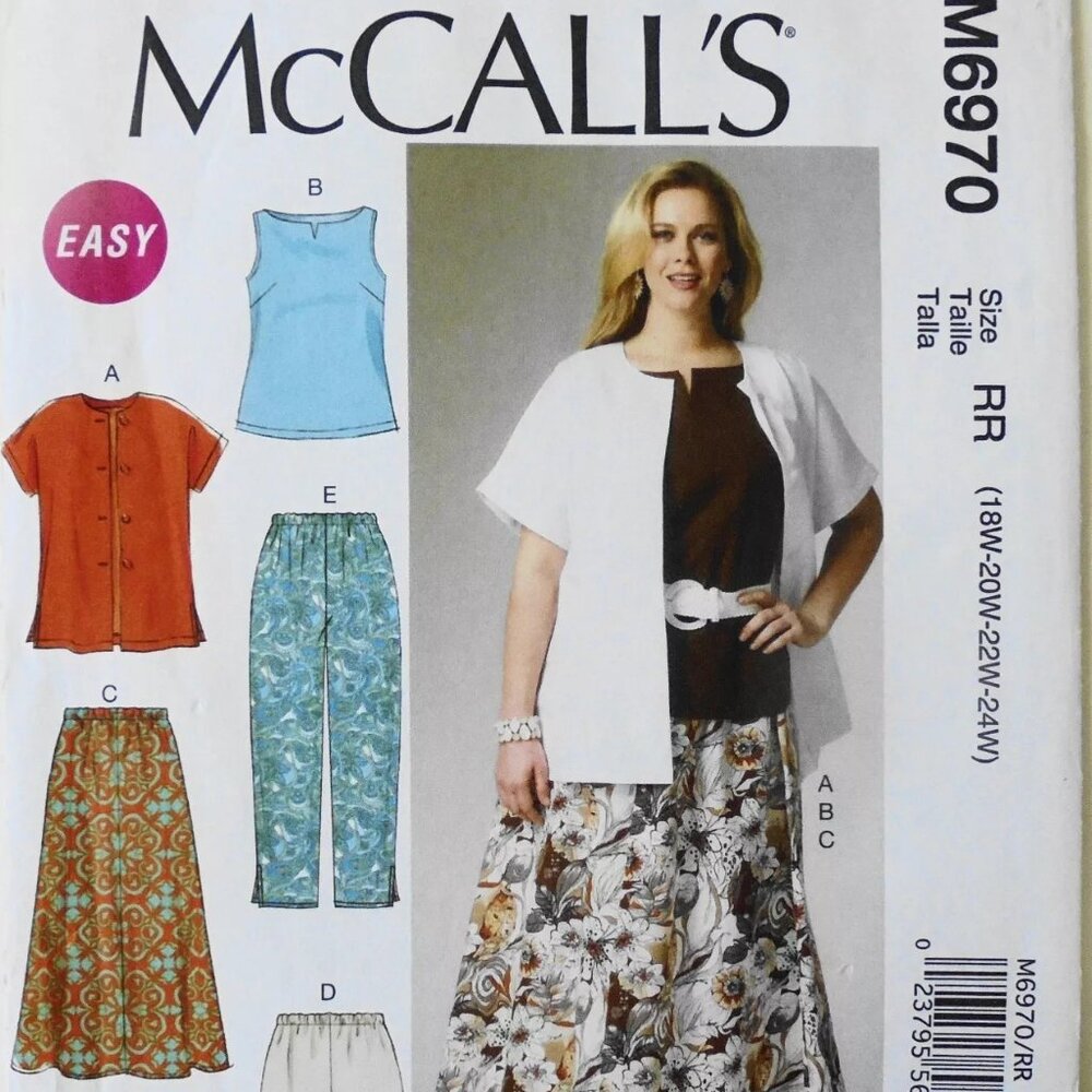 McCalls M6970 Women's Shirt, Top, Skirt and Pants, Size 18W-20W-22W-24W - Easy!
